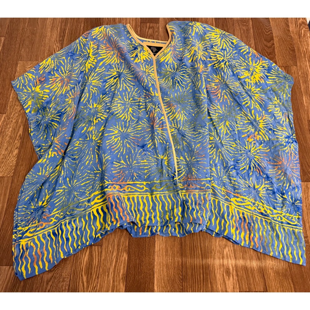 Presidential Queen South Africa‎ Batik Kaftan Top Blue Yellow Cotton One Size